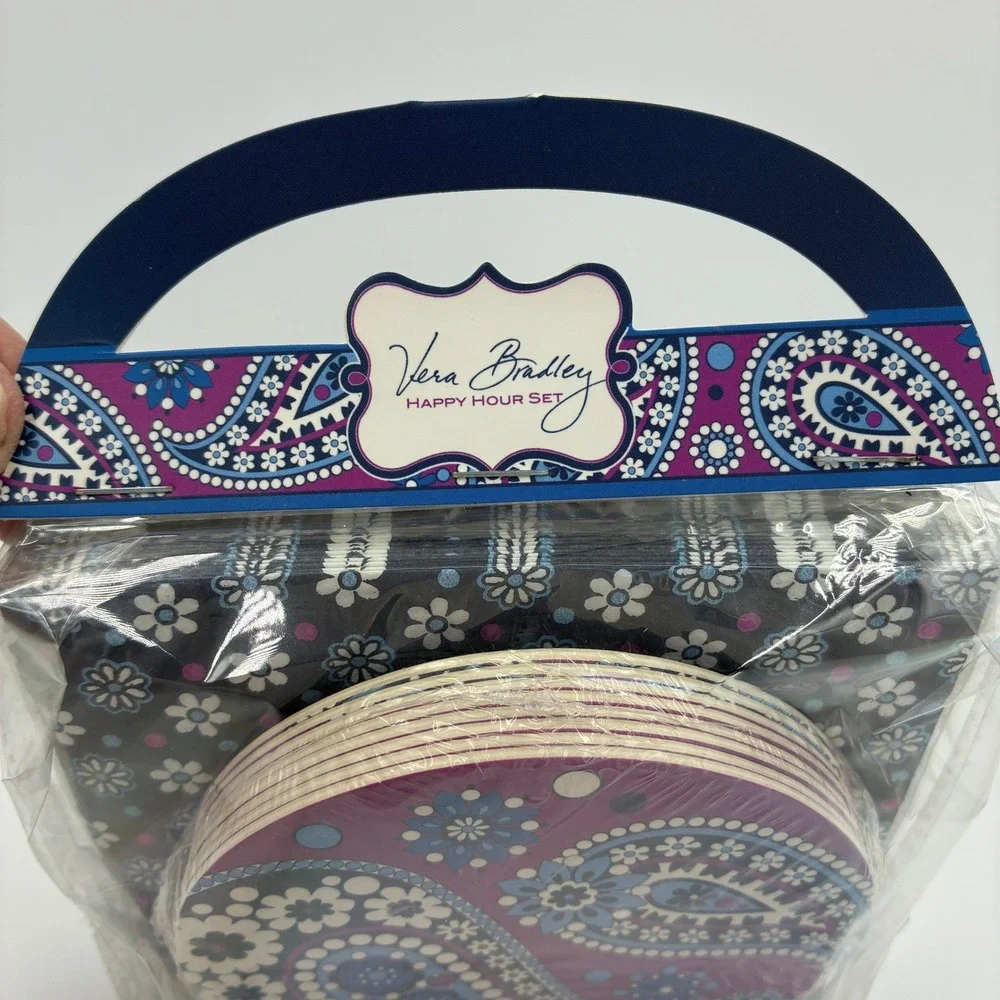 Vera Bradley Happy Hour Set Boysenberry Paisley Napkins‎ Coasters Placecards